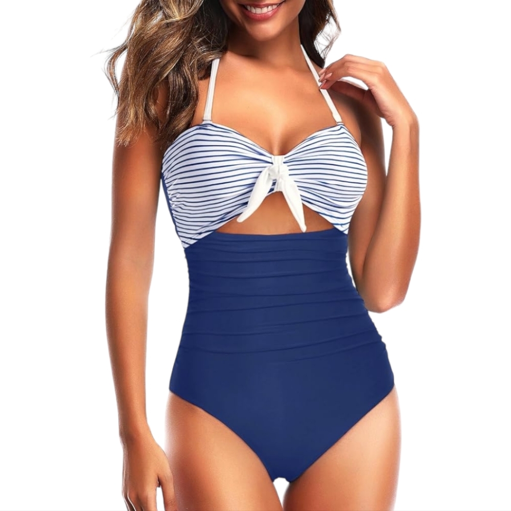 Tempt Me One Piece Sexy Cutout Swimsuits High Waisted Halter  Front Knot XL